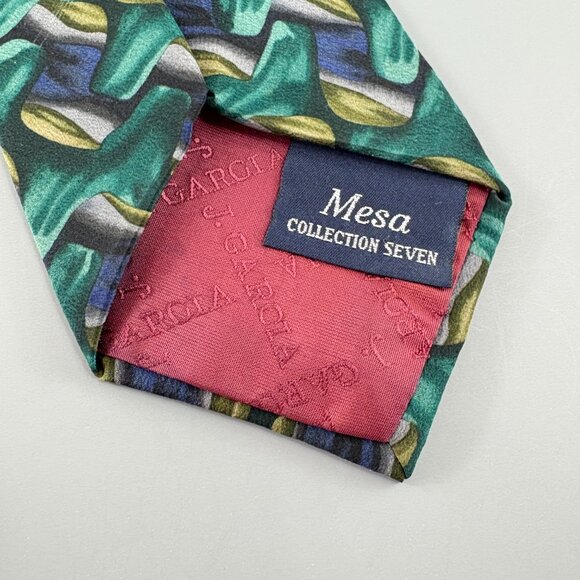 J. Garcia Mesa Collection Seven Green / Purple Abstract Men's Tie 4" x 60" - Picture 4 of 4